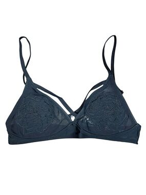 NWT Motel Rocks Day Dream Swim Top - Black Sheer Rose Lace Bralette - Size Small